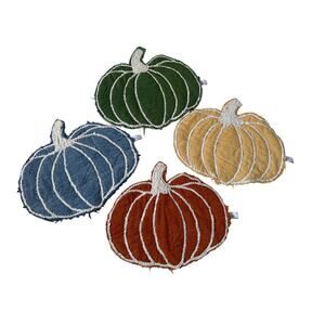 Rachel Zoe‎ Autumn Pumpkin Quilted Placemats Solid  Yellow Blue Rust Green 4 Set